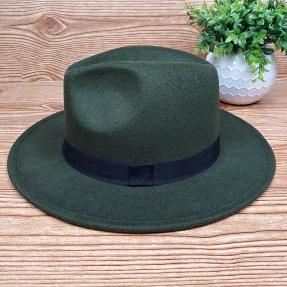Minimalist fedora hat one-size plain army green casual unisex - Picture 4 of 11